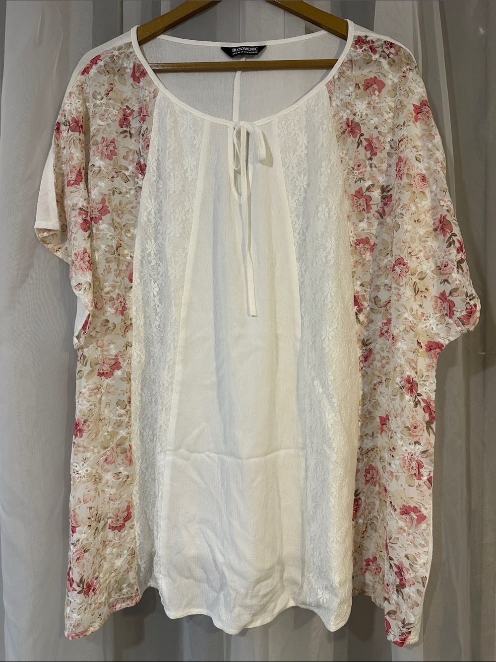 BloomChic Floral Lace Panel Top Size 18-20 Boho Cottagecore Blouse Summer
